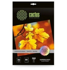 Фотобумага Cactus Prof, A3, для струйной печати, 50л, 260г/м2, белый, покрытие глянцевое [cs-hga326050]