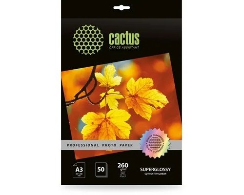 [расходные материалы] Фотобумага Cactus Prof, A3, для струйной печати, 50л, 260г/м2, белый, покрытие глянцевое [cs-hga326050]