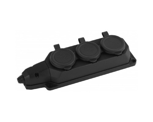 [ЭРА Колодки удлинителей, тройники] ЭРА Б0044545 Колодка K-3e-B-IP44 каучуковая с заземлением 3 розетки 16A IP44 черная