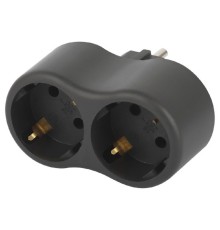 ЭРА Б0059722 Разветвитель электрический SPx-2e-B на 2 розетки с заземлением 16А черный