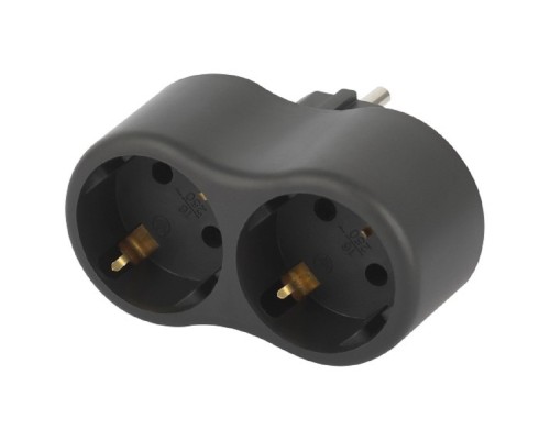 [ЭРА Удлинители бытовые, Сетевые фильтры] ЭРА Б0059722 Разветвитель электрический SPx-2e-B на 2 розетки с заземлением 16А черный