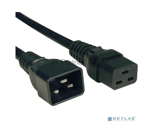 Hyperline PWC-IEC19-IEC20-1.0-BK Кабель питания IEC 320 C19 - IEC 320 C20 (3x1.5), 16A, прямая вилка, 1м, цвет черный