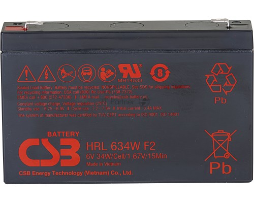 Аккумулятор 6V 9Ah CSB HRL634W (HRL634WF2FR) клеммы F2  , огнеупорные