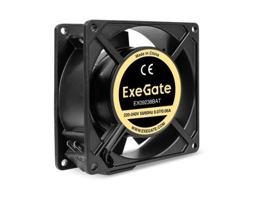 [Вентиляторы] Exegate EX289010RUS Вентилятор 220В AC ExeGate EX09238BAT (92x92x38 мм, 2-Ball (двойной шарикоподшипник), алюминиевый корпус, клеммы, 2800RPM, 40dBA, RTL)
