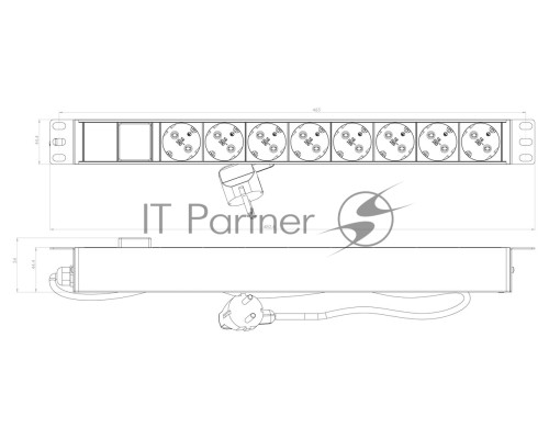 Hyperline SHE19-8SH-S-2.5EU Блок розеток для 19