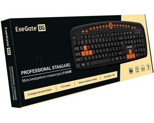 Клавиатура ExeGate LY-504M EX280435RUS, <USB, шнур 1,5м, черная, 123кл, Enter большой, мультимедиа>, Color box