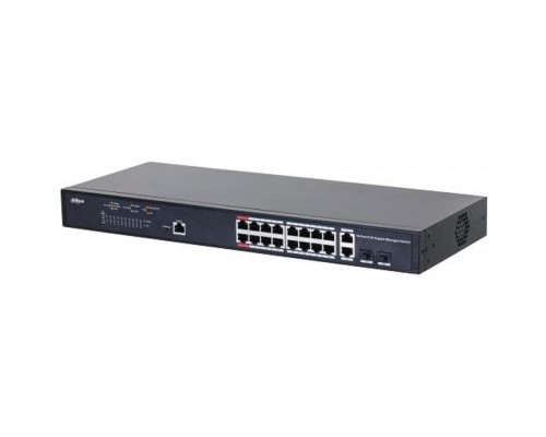 [Коммутаторы] DAHUA DH-PFS4218-16GT-130 16-портовый гигабитный управляемый коммутатор с PoE, уровень L2, 16xRJ45 1Gb PoE, 2хКомбо SFP/RJ45 1Gb uplink, суммарно 130Вт, коммутация 56 Гбит/с, MAC-таблица 16К