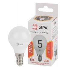 ЭРА Б0028485 Лампочка светодиодная STD LED P45-5W-827-E14 E14 / Е14 5Вт шар теплый белый свет