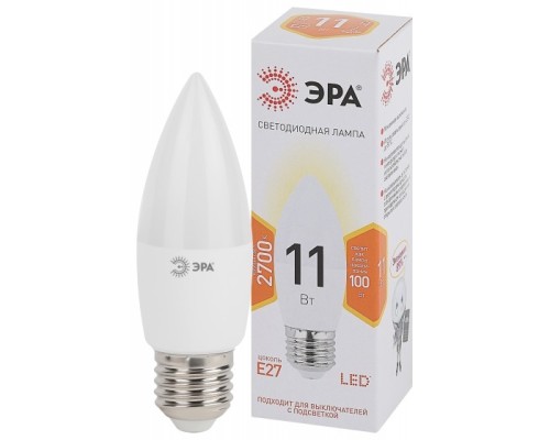 [ЭРА Светодиодные лампы] ЭРА Б0032981 Лампочка светодиодная STD LED B35-11W-827-E27 E27 / Е27 11Вт свеча теплый белый свет 