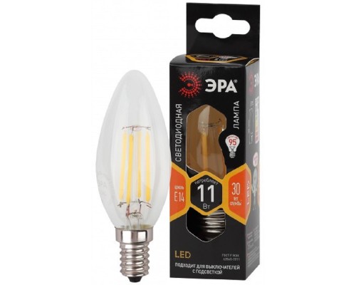 [ЭРА Светодиодные лампы] ЭРА Б0046985 Лампочка светодиодная F-LED B35-11W-827-E14 Е14 / Е14 11Вт филамент свеча теплый белый свет