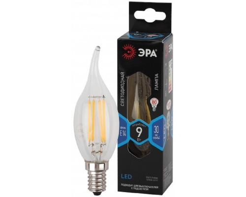 [ЭРА Светодиодные лампы] ЭРА Б0047005 Лампочка светодиодная F-LED BXS-9W-840-E14 Е14 / Е14 9Вт филамент свеча на ветру нейтральный белый свет
