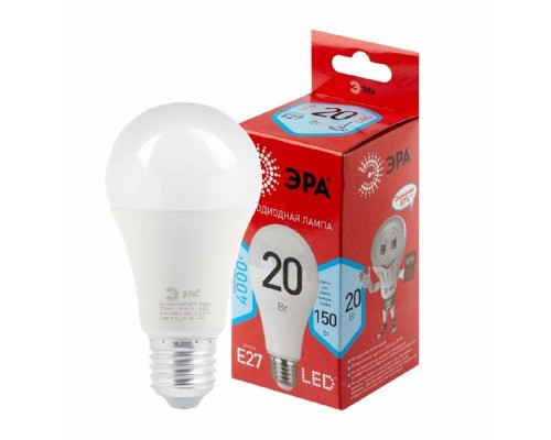 [ЭРА Светодиодные лампы] ЭРА Б0049637 Лампочка светодиодная RED LINE LED A65-20W-840-E27 R E27 / Е27 20 Вт груша нейтральный белый свет