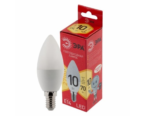 [ЭРА Светодиодные лампы] Эра Б0049641 Лампочка светодиодная RED LINE LED B35-10W-827-E14 R E14 / Е14 10 Вт свеча теплый белый свет