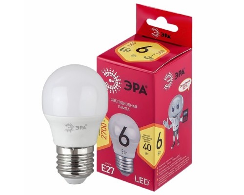 [ЭРА Светодиодные лампы] ЭРА Б0049643 Лампочка светодиодная RED LINE LED P45-6W-827-E27 R E27 / Е27 6Вт шар теплый белый свет