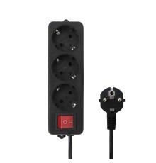 Гарнизон Удлинитель EL-NB-G3-B-3, 3р, 10А, 3м, с выкл. и заземлением, ур.защиты 1, черный, пакет (21222)