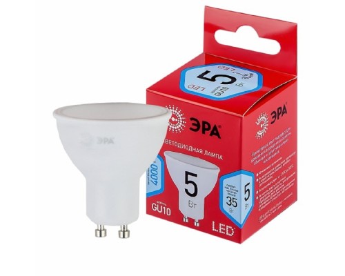 [ЭРА Светодиодные лампы] Эра Б0050689 Лампочка светодиодная RED LINE LED MR16-5W-840-GU10 R GU10 5 Вт софит нейтральный белый свет