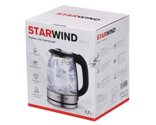 Чайник электрический Starwind SKG5210 1.7л. 2200Вт черный/серебристый (корпус: стекло)
