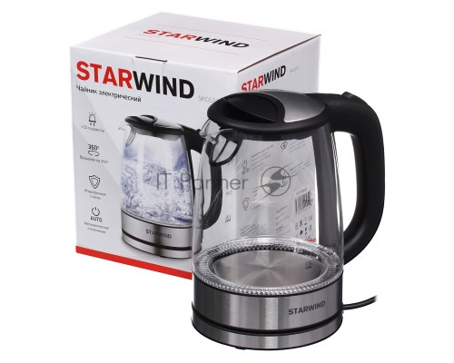 Чайник электрический Starwind SKG5210 1.7л. 2200Вт черный/серебристый (корпус: стекло)