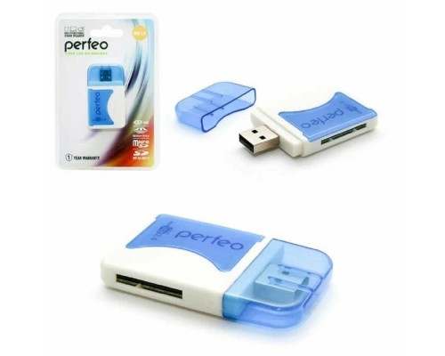 [Устройство считывания] Perfeo Card Reader SD/MMC+Micro SD+MS+M2, (PF-VI-R010 Blue) синий (PF_4257)