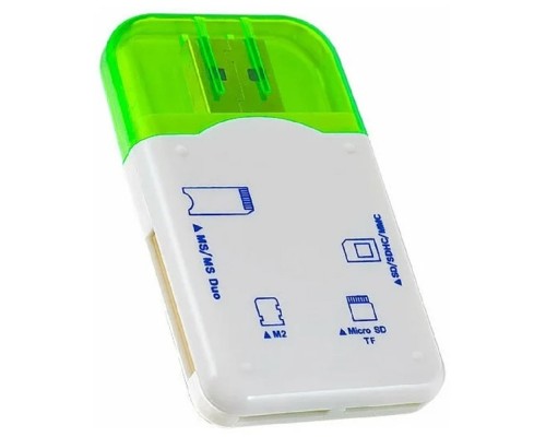 [Устройство считывания] Perfeo Card Reader SD/MMC+Micro SD+MS+M2, (PF-VI-R010 Green) зеленый (PF_4258)