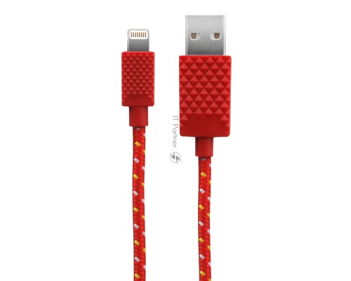 Кабель Qumo MFI кабель c разъемом Apple 8 pin, 0,15м, тканевая оплетка, цвет красный