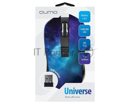 Мышь беспроводная Qumo Office M27 Universe синий, 1600 dpi, радиоканал, USB, кнопки - 4
