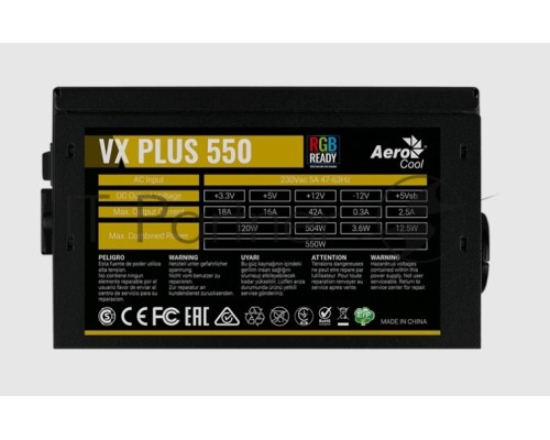 Блок питания Aerocool VX-550 RGB PLUS (ATX 2.3, 550W, 120mm fan, RGB-подсветка вентилятора) Box