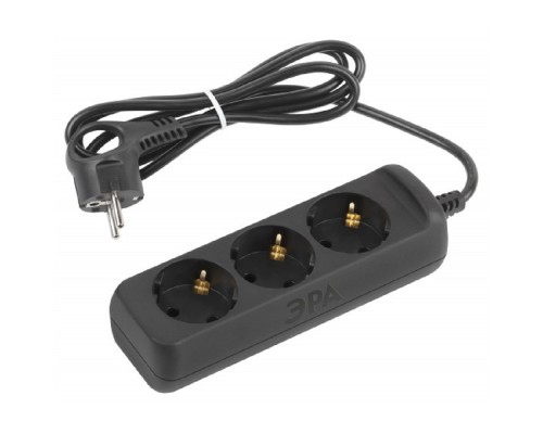 [ЭРА Удлинители бытовые, Сетевые фильтры] ЭРА Б0057721 Удлинитель электрический UX-3e-1,5m-B с заземлением 3 розетки 1,5 м ПВС 3x0,75мм2 10А черный