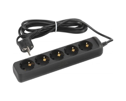 [ЭРА Удлинители бытовые, Сетевые фильтры] ЭРА Б0057725 Удлинитель электрический UX-5e-3m-B с заземлением 5 розеток 3 м ПВС 3х0,75мм2 10А черный