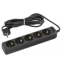 ЭРА Б0057726 Удлинитель электрический UX-5e-5m-B с заземлением 5 розеток 5 м ПВС 3х0,75мм2 10А черный