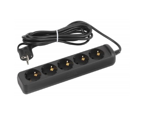 [ЭРА Удлинители бытовые, Сетевые фильтры] ЭРА Б0057726 Удлинитель электрический UX-5e-5m-B с заземлением 5 розеток 5 м ПВС 3х0,75мм2 10А черный