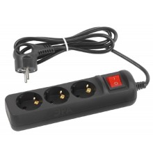 ЭРА Б0057727 Удлинитель электрический UX-3es-1,5m-B с заземлением с выключателем 3 розетки 1,5 м ПВС 3x0,75мм2 черный