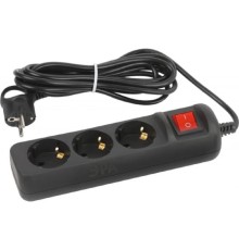 ЭРА Б0057729 Удлинитель электрический UX-3es-5m-B с заземлением с выключателем 3 розетки 5м ПВС 3x0,75мм2 10А черный 