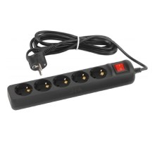 ЭРА Б0057731 Удлинитель электрический UX-5es-3m-B с заземлением с выключателем 5 розеток 3м ПВС 3x0,75мм2 черный