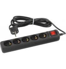 ЭРА Б0057731 Удлинитель электрический UX-5es-3m-B с заземлением с выключателем 5 розеток 3м ПВС 3x0,75мм2 черный