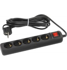 ЭРА Б0057732 Удлинитель электрический UX-5es-5m-B с заземлением с выключателем 5 розеток 5 м ПВС 3x0,75мм2 10А черный