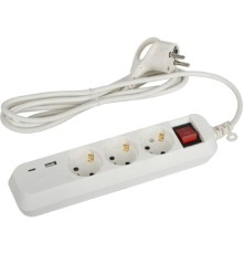 ЭРА Б0052897 Удлинитель электрический UB-3es-1,5m-USB c заземлением с выключателем 3 розетки + 1xUSBA+1xUSBC 1,5м 10А