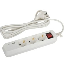 ЭРА Б0052898 Удлинитель электрический UB-3es-3m-USB c заземлением с выключателем 3 розетки + 1xUSBA+1xUSBC 3м 10А 