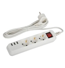 ЭРА Б0052900 Удлинитель электрический U-3es-1,5m-USB c заземлением с выключателем 3 розетки + 3xUSBA 1,5м 10А