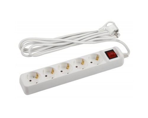 [ЭРА Удлинители бытовые, Сетевые фильтры] ЭРА Б0044045 Удлинитель электрический U-5es-5m-3x1,5 с заземлением с выключателем 5 розеток 5м ПВС 3x1,5мм2 16А