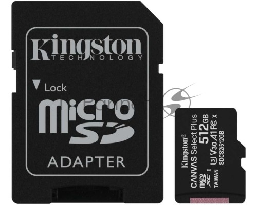 Флеш карта microSDHC 512GB microSDXC Class10 Kingston <SDCS2/512GB> UHS-I Canvas Select up to 100MB/s с адапт.