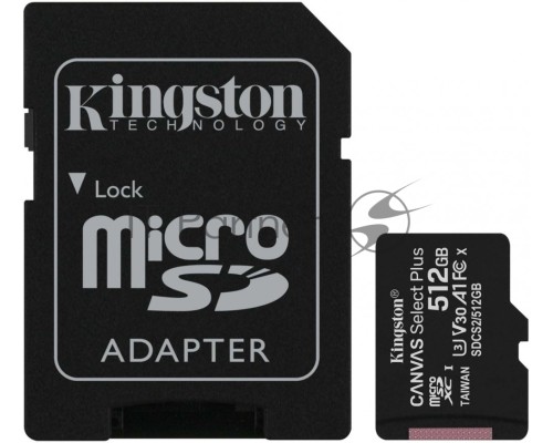 Флеш карта microSDHC 512GB microSDXC Class10 Kingston <SDCS2/512GB> UHS-I Canvas Select up to 100MB/s с адапт.
