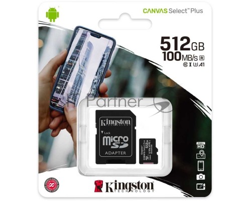 Флеш карта microSDHC 512GB microSDXC Class10 Kingston <SDCS2/512GB> UHS-I Canvas Select up to 100MB/s с адапт.