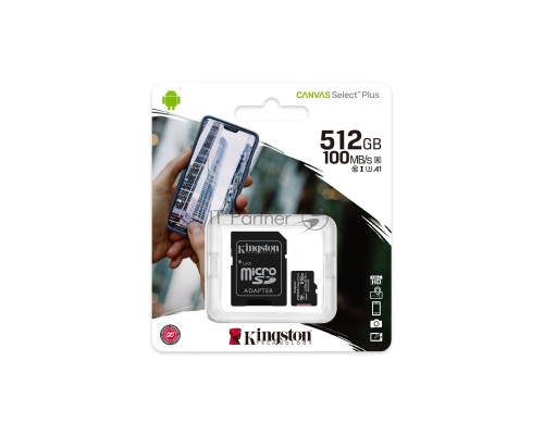 Флеш карта microSDHC 512GB microSDXC Class10 Kingston <SDCS2/512GB> UHS-I Canvas Select up to 100MB/s с адапт.