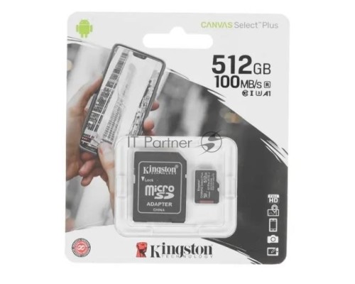 Флеш карта microSDHC 512GB microSDXC Class10 Kingston <SDCS2/512GB> UHS-I Canvas Select up to 100MB/s с адапт.