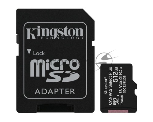 Флеш карта microSDHC 512GB microSDXC Class10 Kingston <SDCS2/512GB> UHS-I Canvas Select up to 100MB/s с адапт.