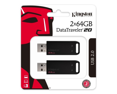 Флеш Диск Kingston 64Gb DataTraveler DT20 <DT20/64GB-2P>, USB2.0 черный, 2шт