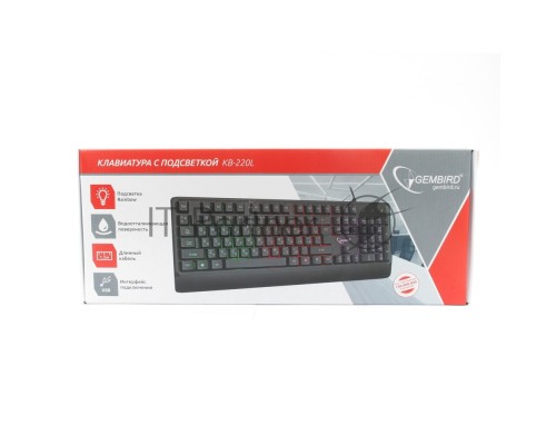 Клавиатура с подстветкой Gembird KB-220L, USB, черный, 104 клавиши, подсветка Rainbow, кабель 1.5м