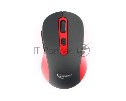 Мышь беспроводная Gembird MUSW-221-R черный/красный, 1600 dpi, радиоканал, USB, кнопки - 6