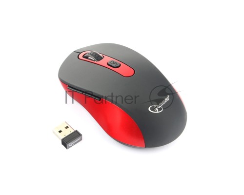 Мышь беспроводная Gembird MUSW-221-R черный/красный, 1600 dpi, радиоканал, USB, кнопки - 6